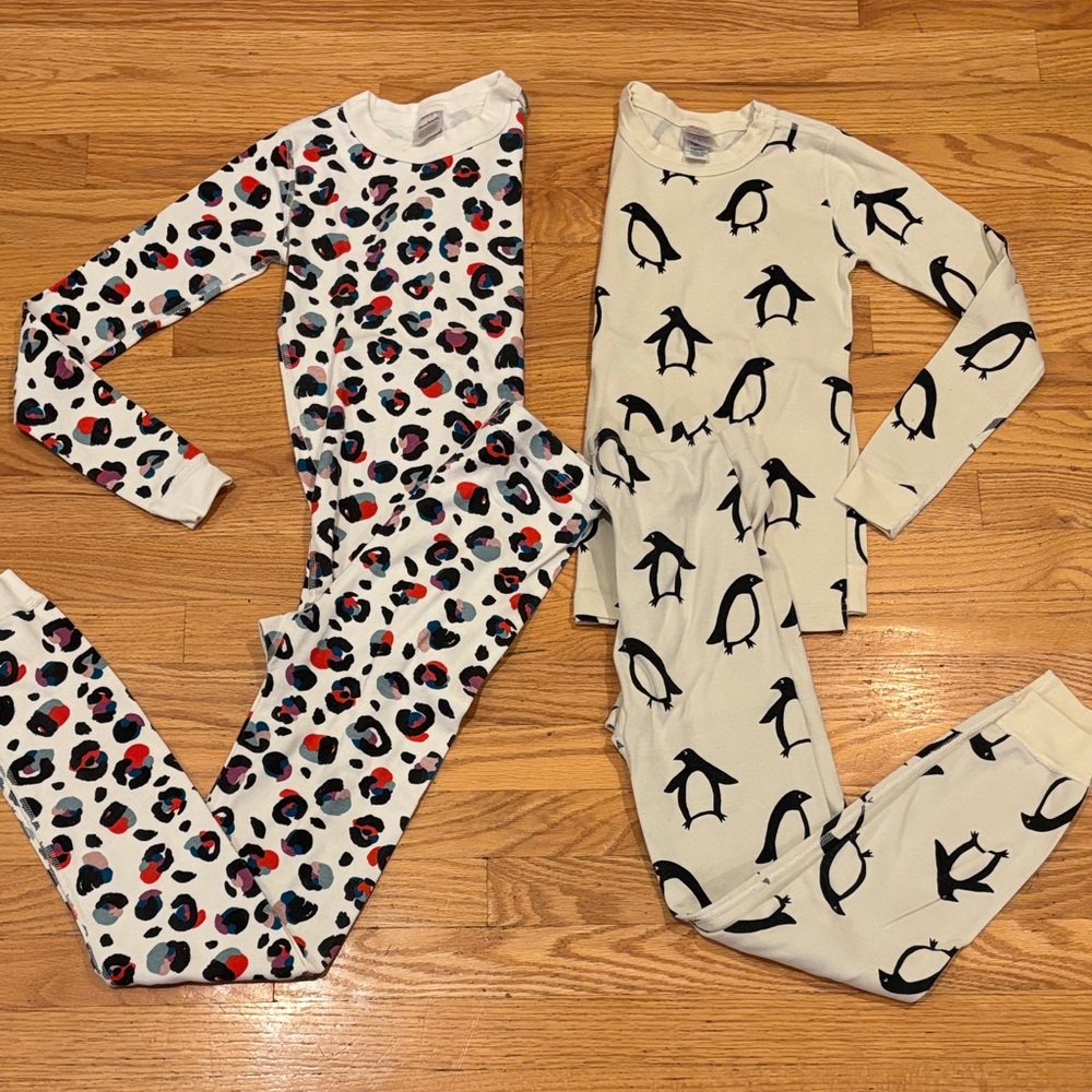 Bundle Hanna Andersson 10-12 Kids Pajama Set - Leopard and Penguin Prints